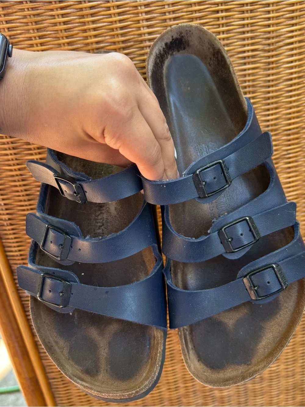 Unisex Birkenstock three strap sandals beachy casual 42 size 11 blue leather
